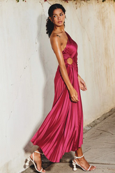 Catalina One Shoulder Pleated Satin Dress